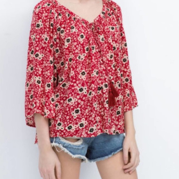 Zara Floral Print Kimono Sleeve Peasant Top XS - Picture 14 of 15